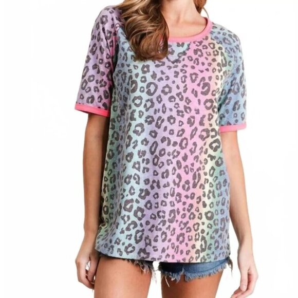 BiBi Tops - BIBI LEOPARD RAGLAN SLEEVE TOP GUC